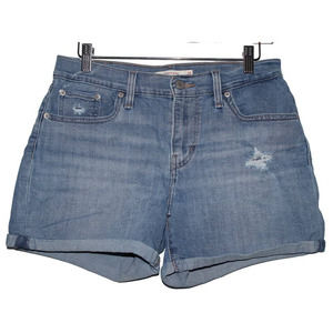 Women's Levi's Mid Length Short Blue Denim Light Wash Distressed Jean Shorts 28